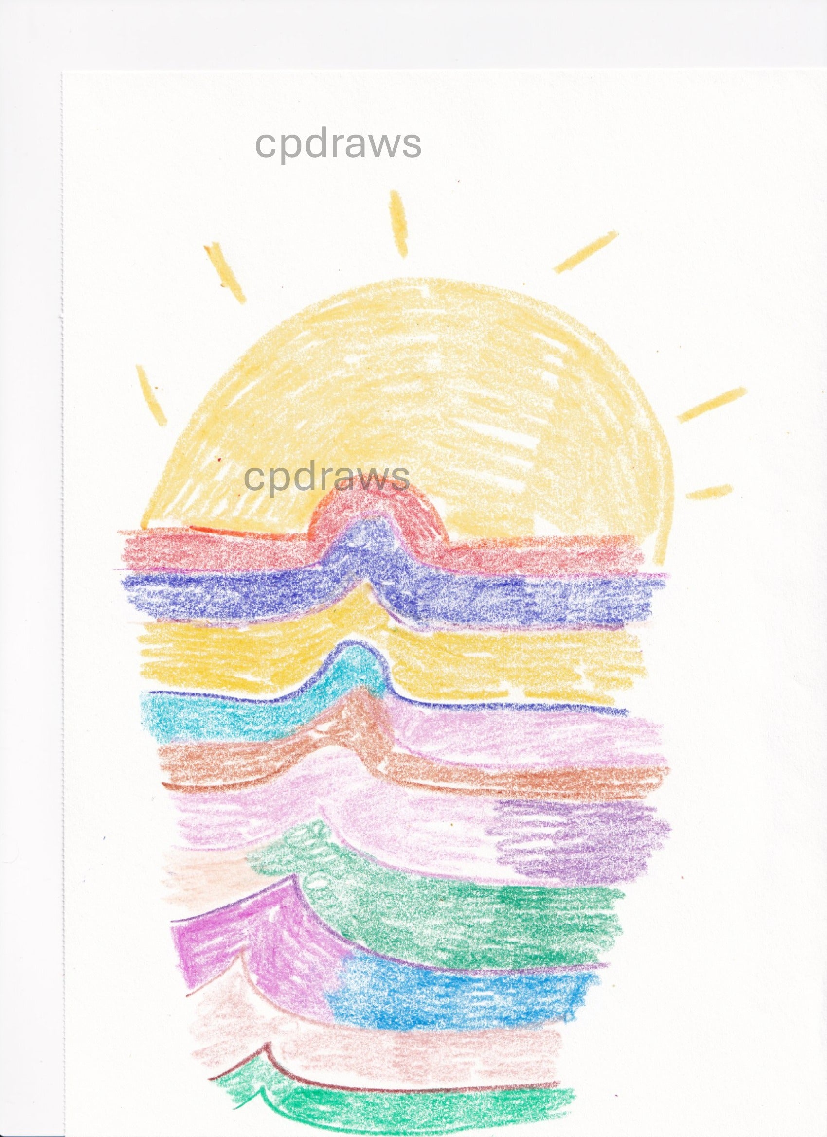 Crayon Drawing – Sun & Abstract Shapes