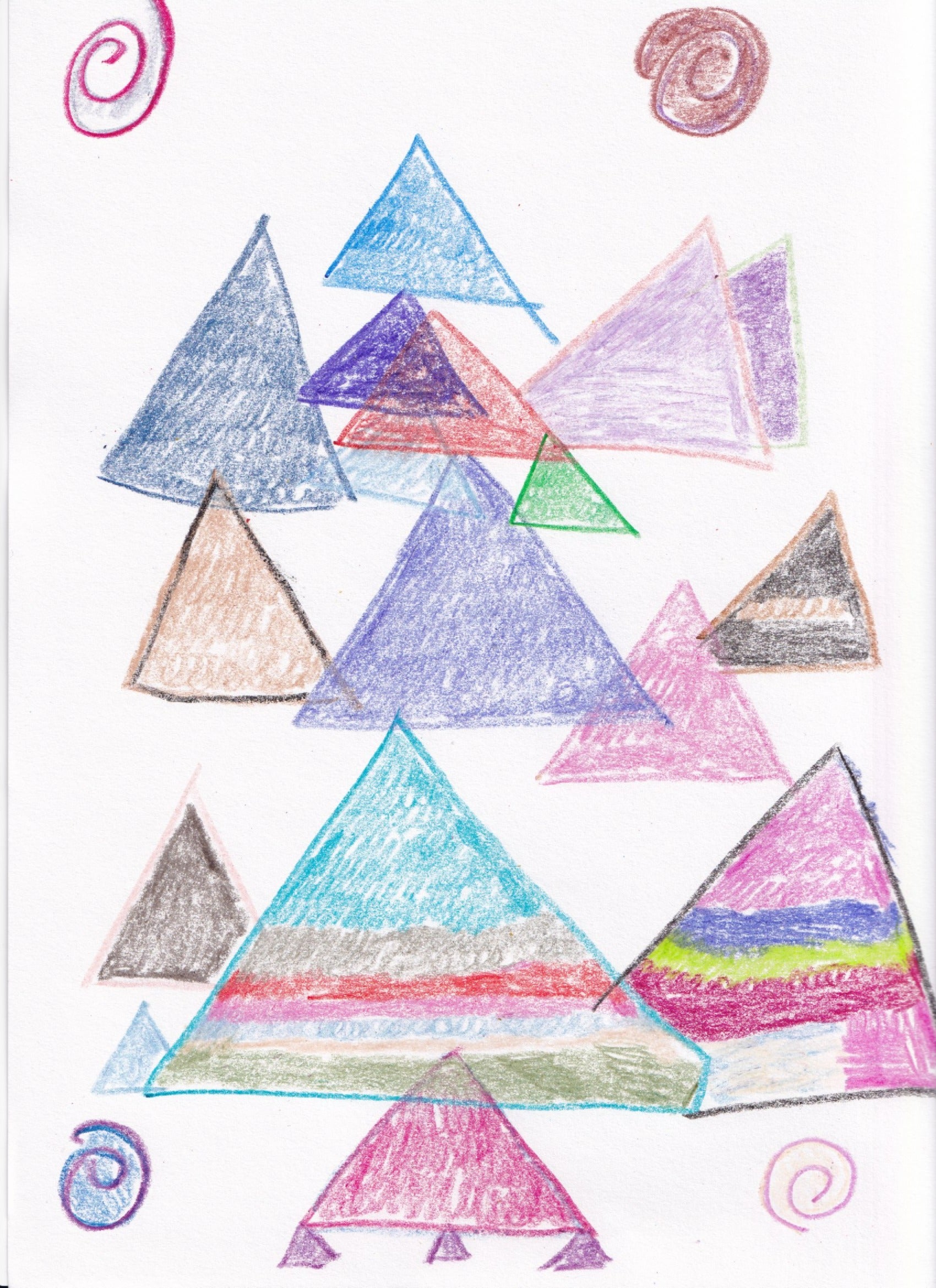 Crayon Hand-Drawn Triangles with Swirls