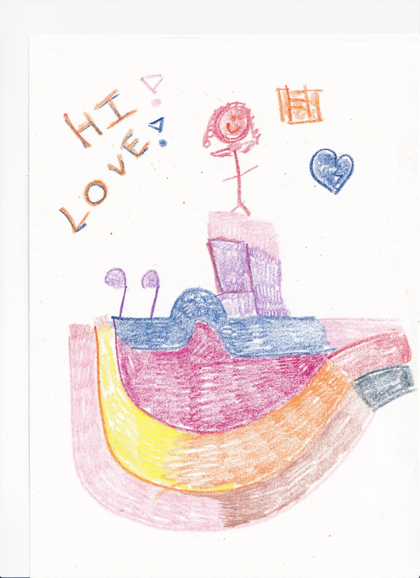 "Hi Love" Original Crayon Drawing